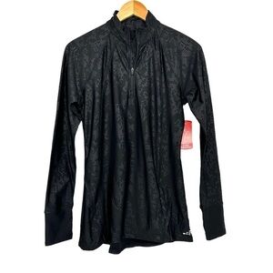 BCG Womens Long Sleeve Quarter Zip Training Pullover Top Sz Large Black Print